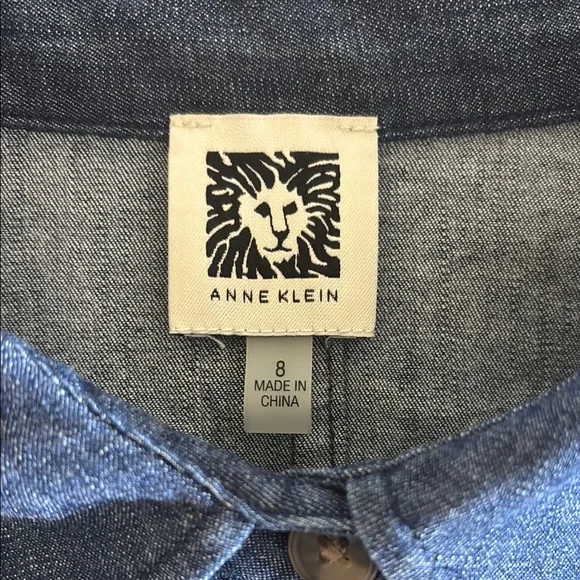 Sleeveless Denim Button-Front Tie-Waist Midi Dress - Blue - Picture 5 of 7